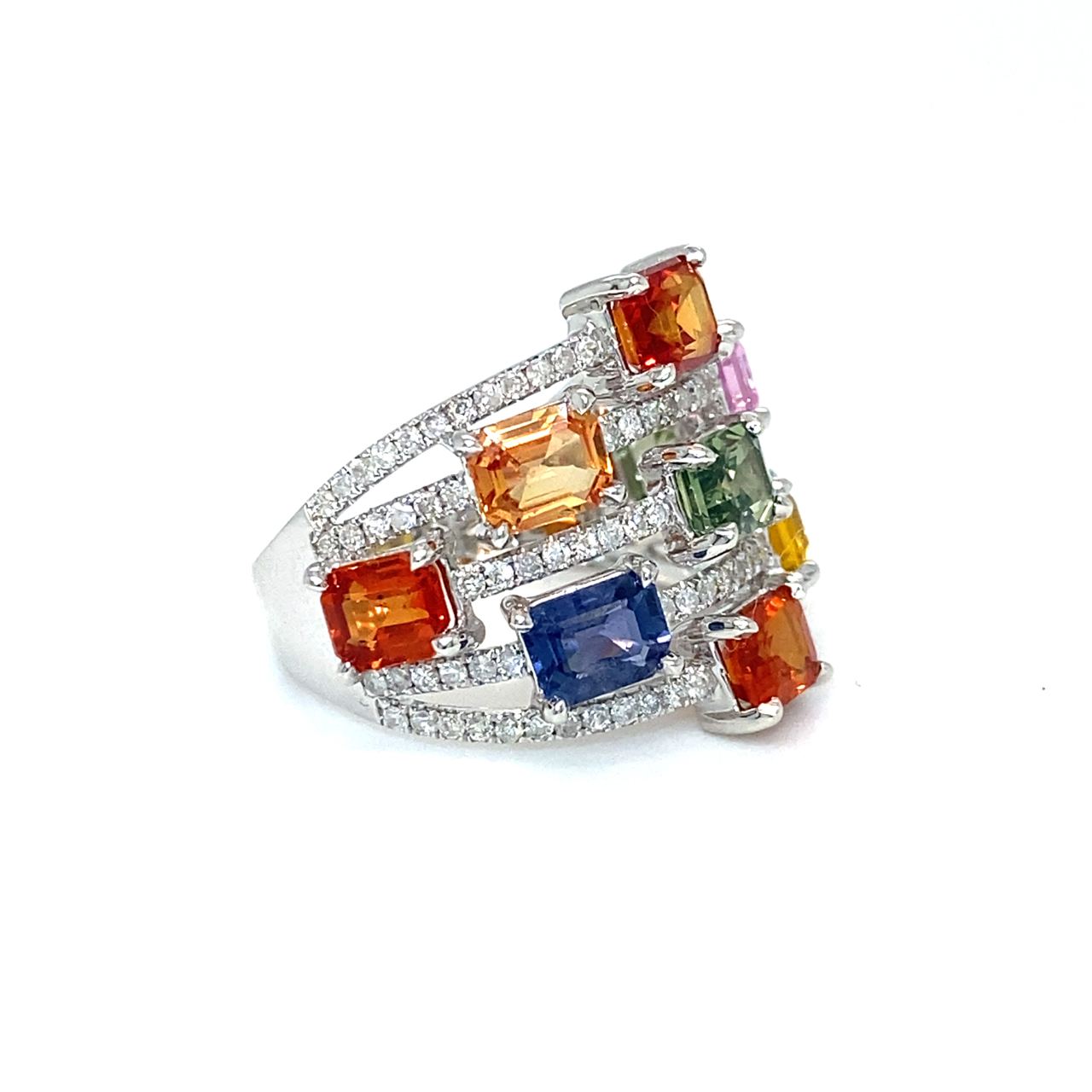 18K White Gold Em Shape SAP Five Layers Diamond Ring