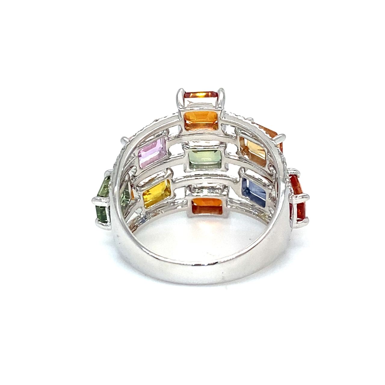 18K White Gold Em Shape SAP Five Layers Diamond Ring