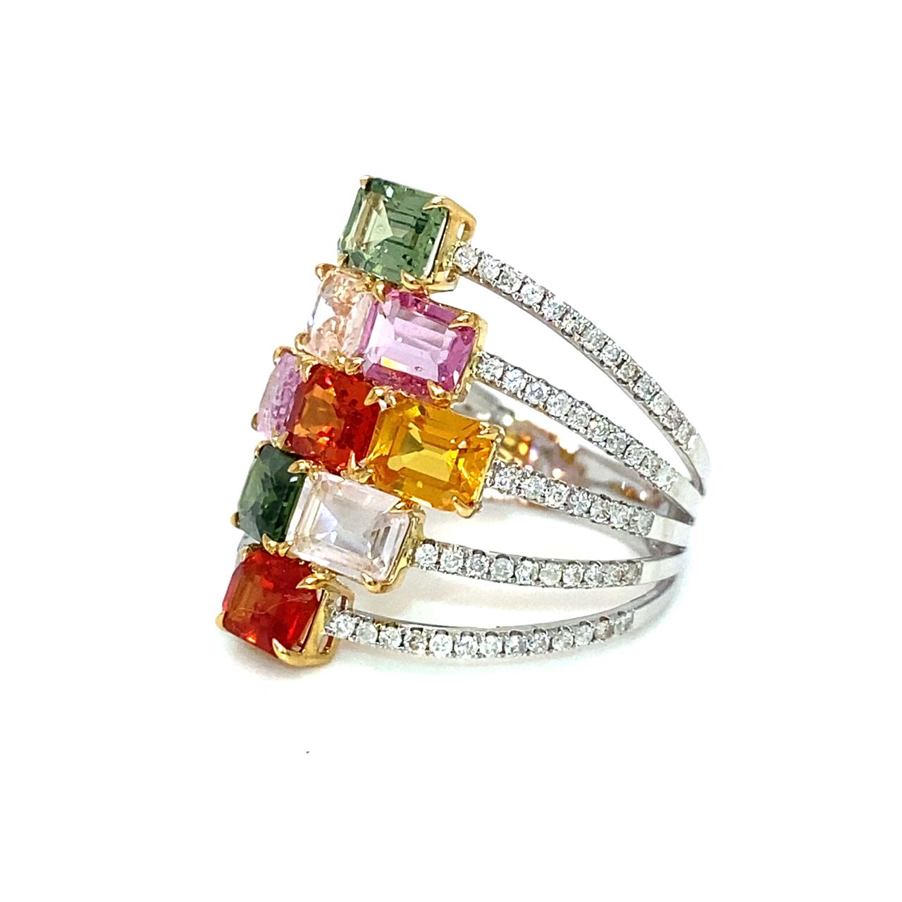 18K White Gold Emerald Multi Layer Diamond Ring