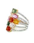 18K White Gold Emerald Multi Layer Diamond Ring