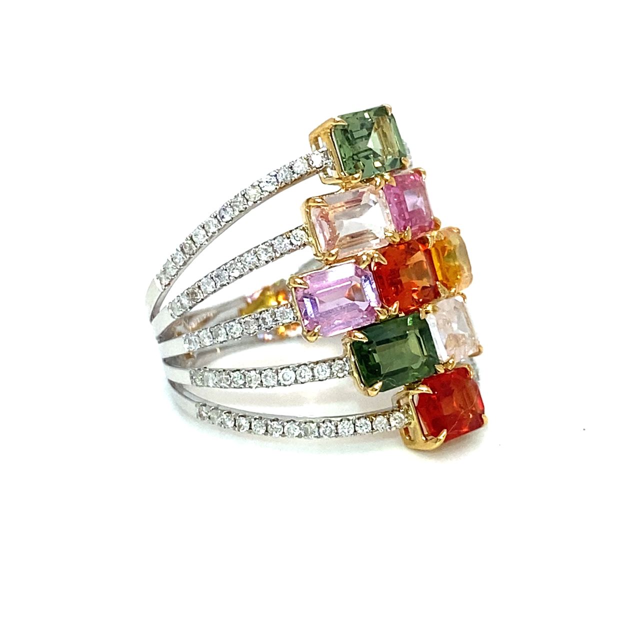18K White Gold Emerald Multi Layer Diamond Ring