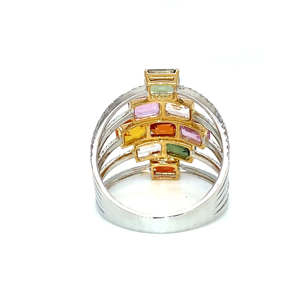 18K White Gold Emerald Multi Layer Diamond Ring