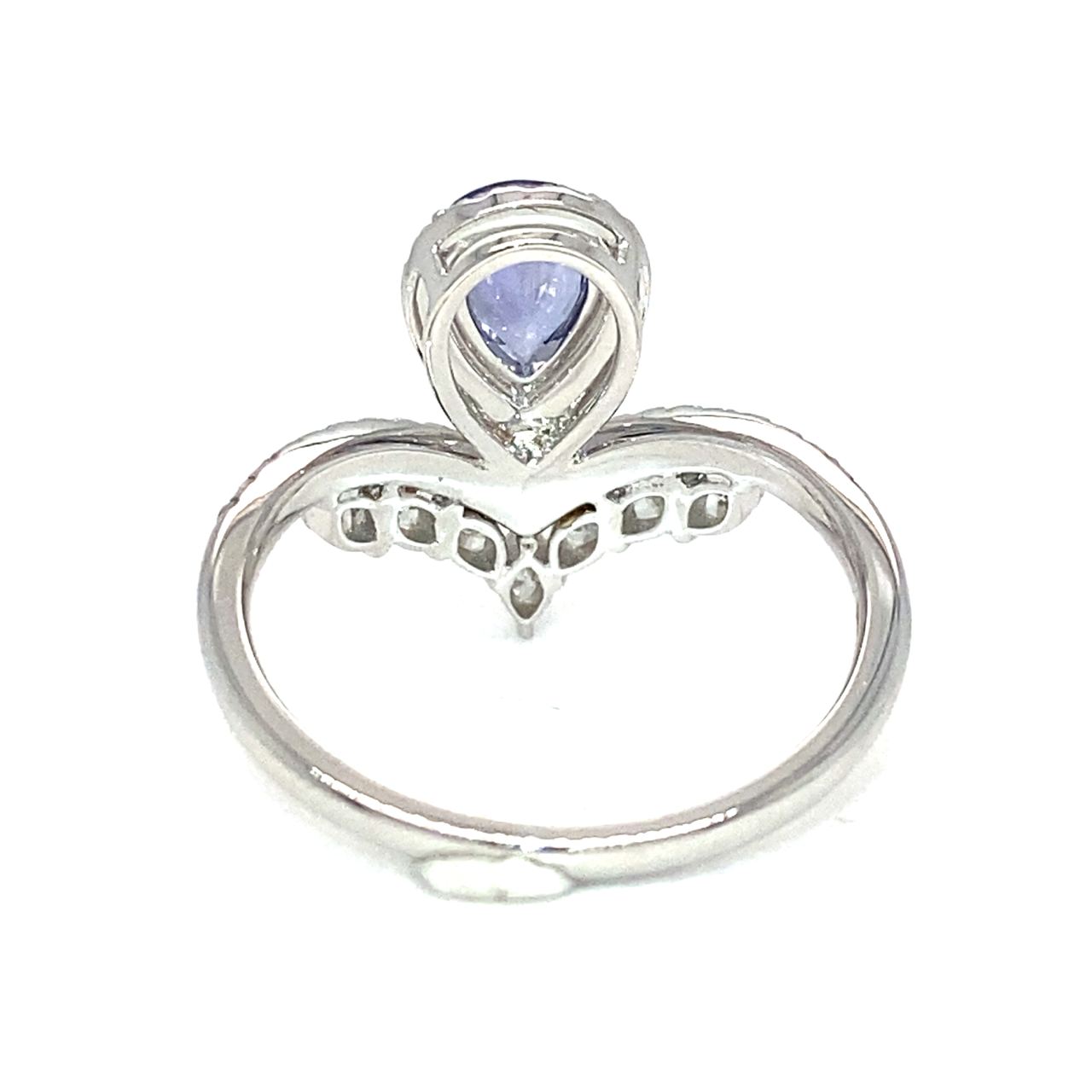 18K White Gold Blue Sapphire Tiara Sharp Diamond Ring