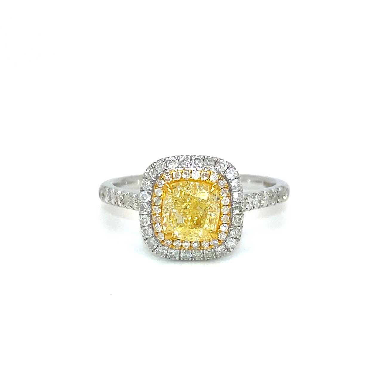 18K White Gold Yellow Diamond Halo Ring