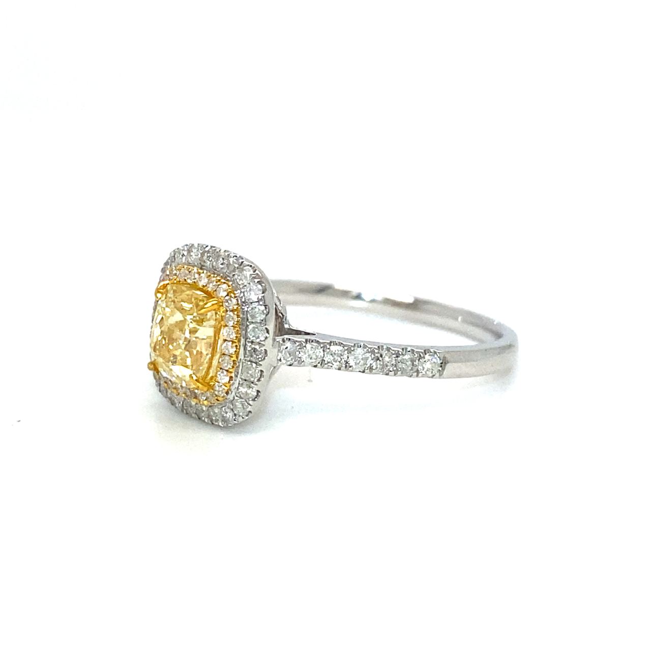 18K White Gold Yellow Diamond Halo Ring