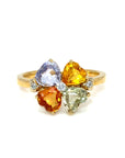 18K Yellow Gold Heart Shape Sapphire Diamond Flower Diamond Ring