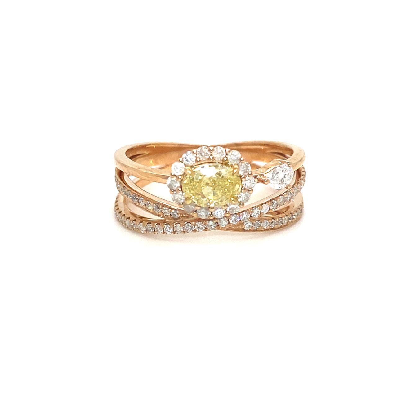 18K Rose Gold Cross Over Yellow Diamond Bright Ring