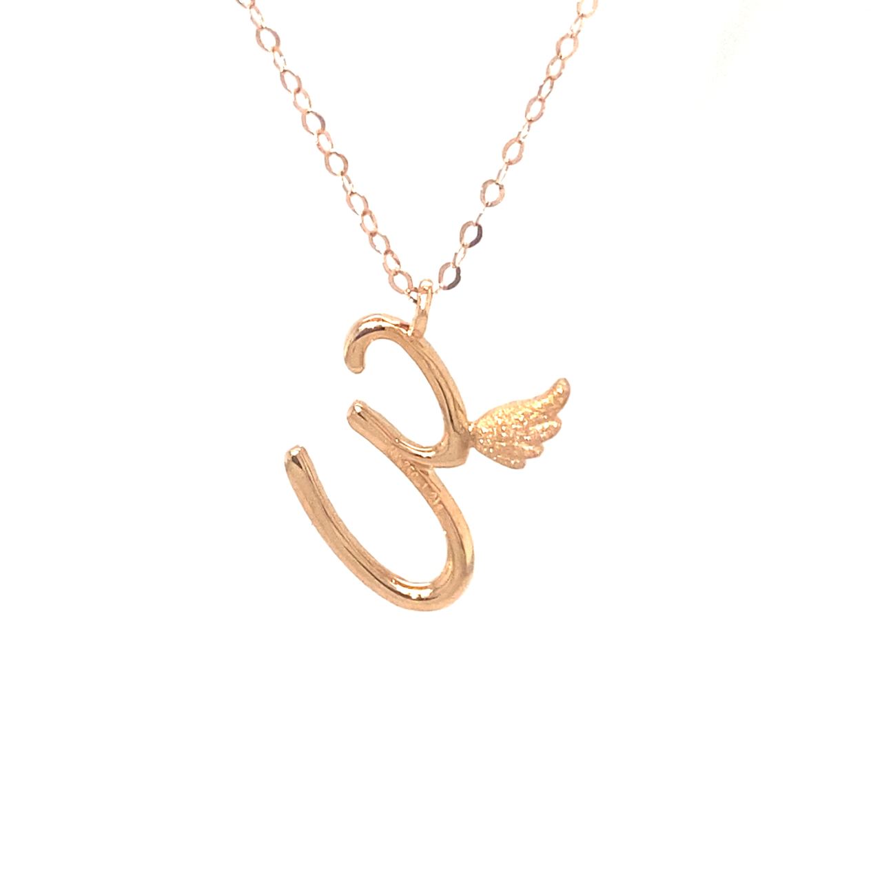 18K Rose Gold Stylish Wings Alphabet E Full Diamond Necklace