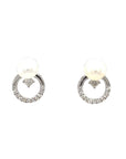 18K White Gold Under Round Diamond Pearl Earrings