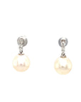 18K White Gold Triple Diamond Pearl Earrings