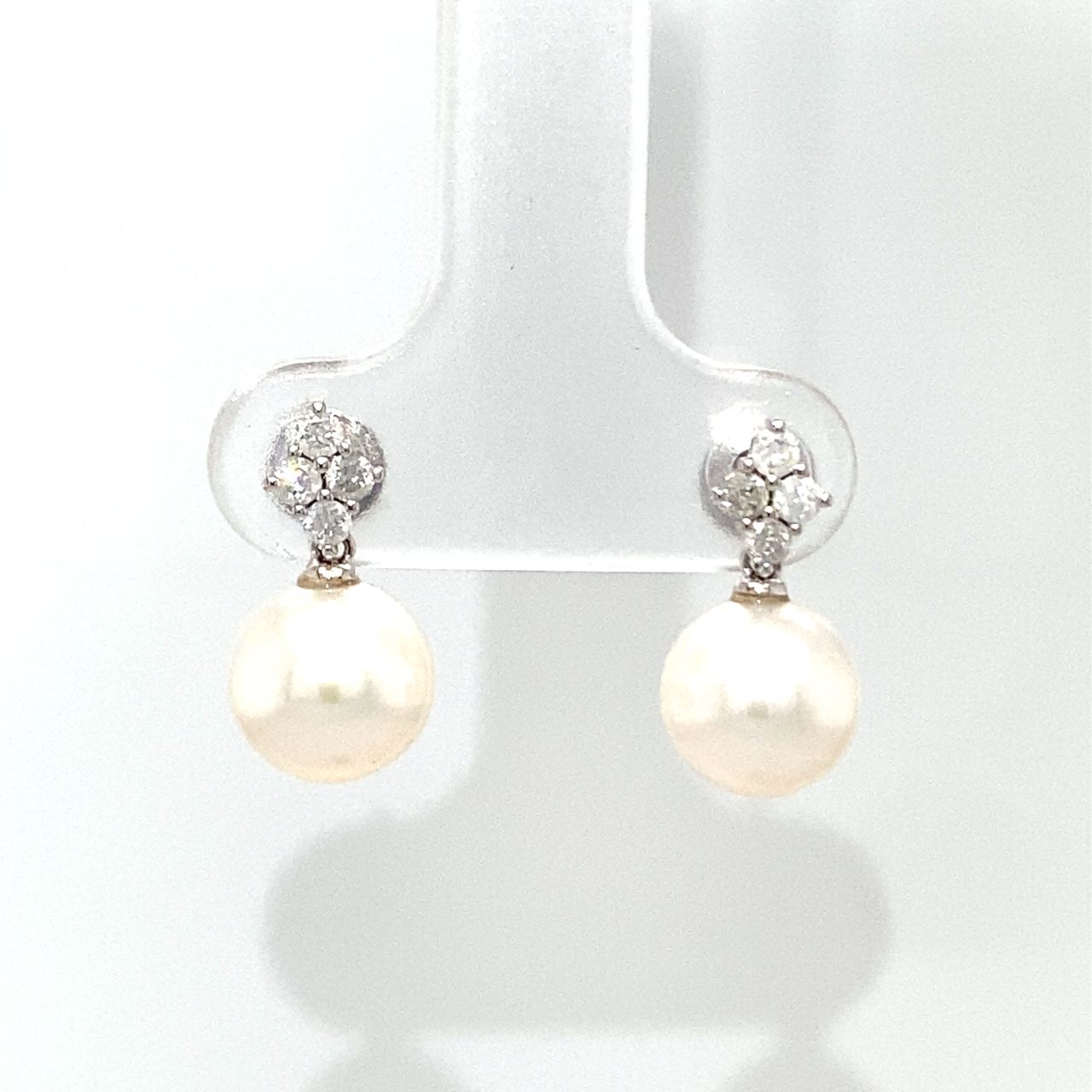 18K White Gold Kite Diamond Pearl Earrings