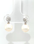 18K White Gold Kite Diamond Pearl Earrings