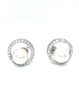 18K White Gold Halo Diamond Pearl Earrings