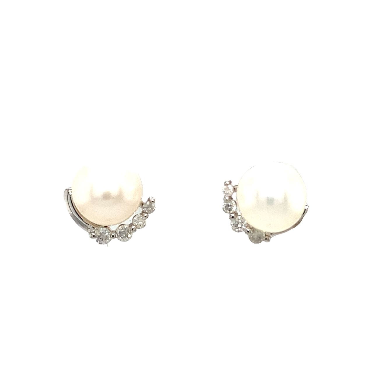 18K White Gold Four Diamond Pearl Earrings