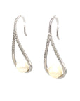 18K White Gold Large Drop Holo Diamond Pearl Earrings