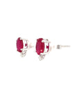 18K White Gold Oval Small Ruby Studs Lower Diamond Earrings