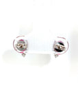 18K White Gold Oval Small Ruby Studs Lower Diamond Earrings