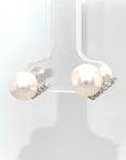 18K White Gold V Shape Diamond Pearl Earrings