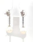 18K White Gold Straight Bar Diamond Pearl Earrings