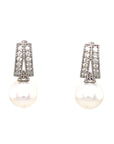 18K White Gold Double Pave Pearl Diamond Earrings