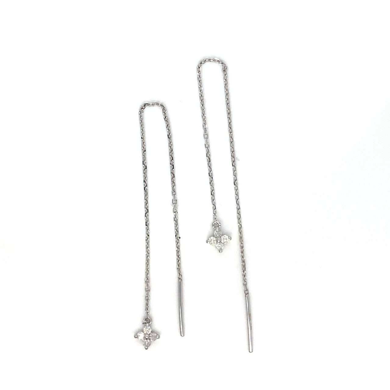 18K White Gold Petite Dangle Swing Four Diamond Earrings