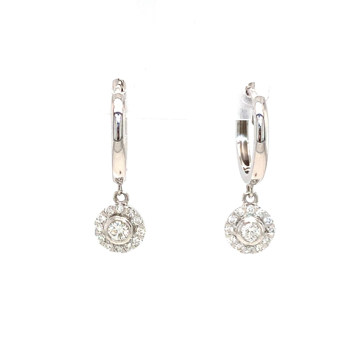 18K White Gold Dangle Bezel Diamond Earrings