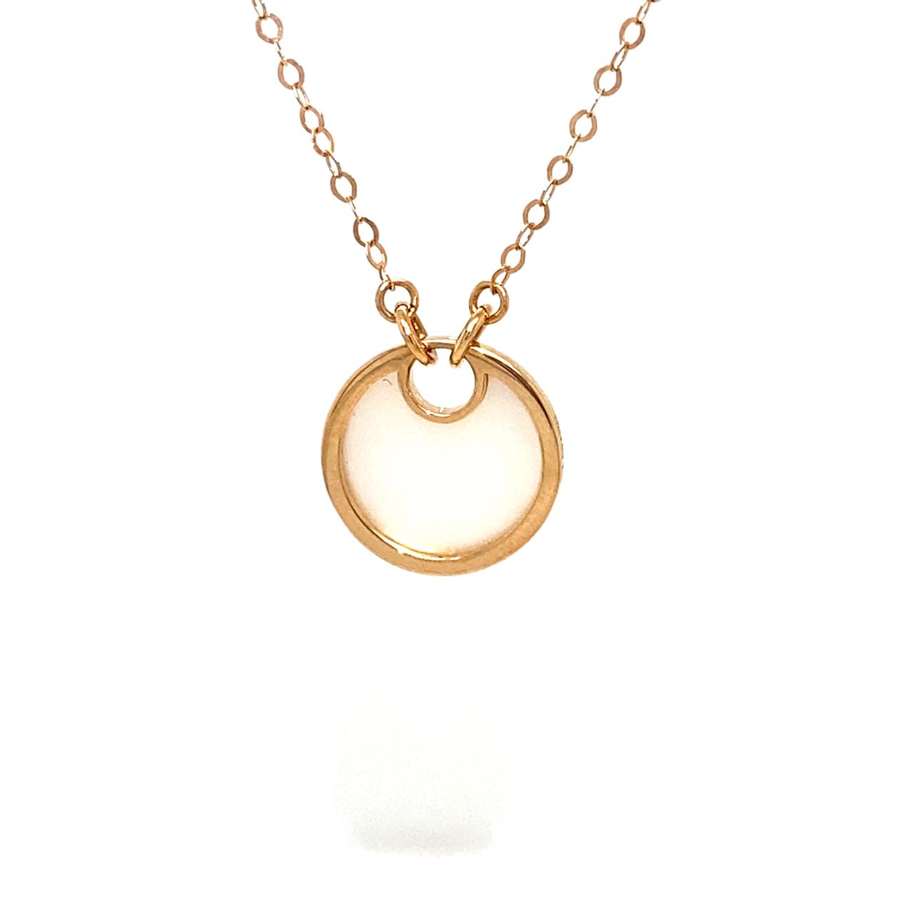 18K Rose Gold Plain Mother of Pearl Round Necklace