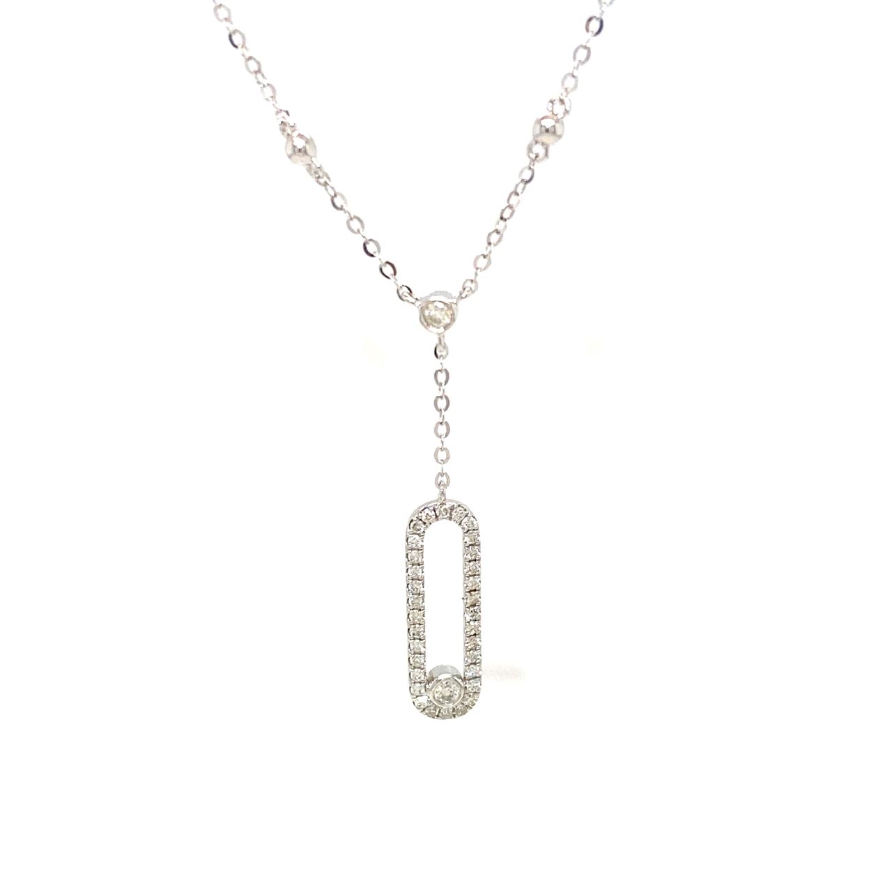 18K White Gold Pin Full Diamond Necklace