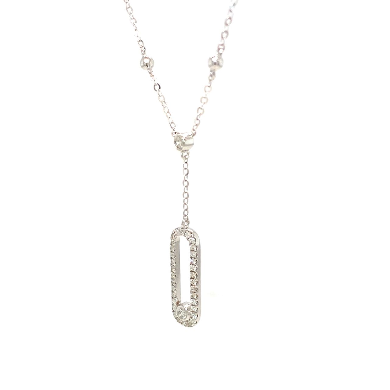 18K White Gold Pin Full Diamond Necklace