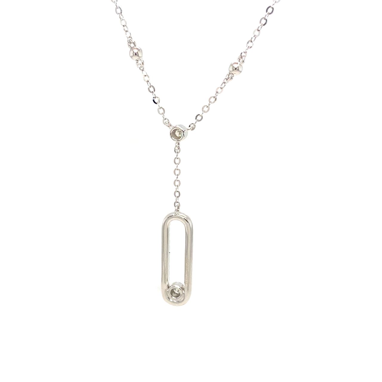 18K White Gold Pin Full Diamond Necklace