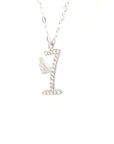 18K White Gold Stylish Wings Alphabet I Full Diamond Necklace