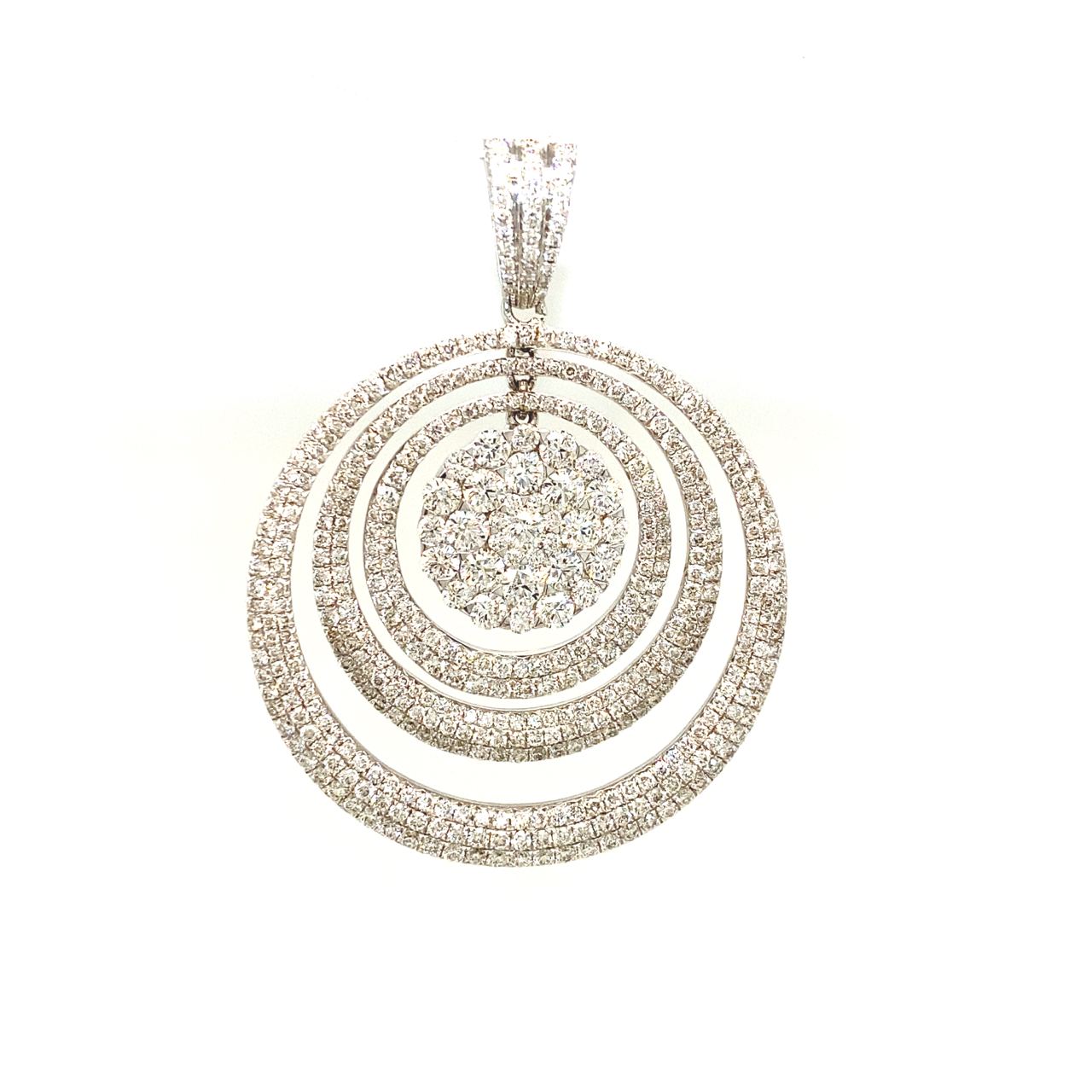 18K White Gold Round Double Pave Diamond Pendant
