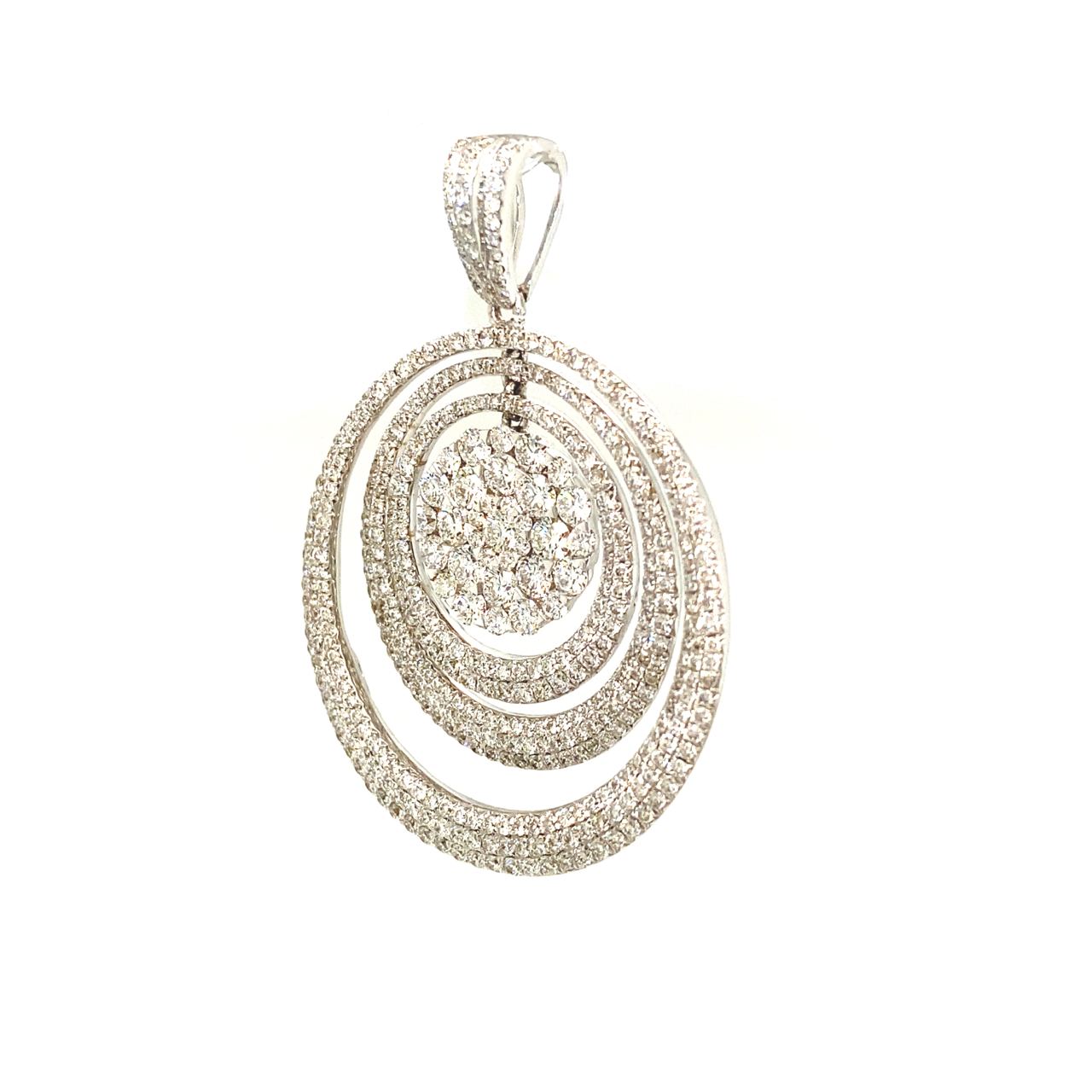 18K White Gold Round Double Pave Diamond Pendant