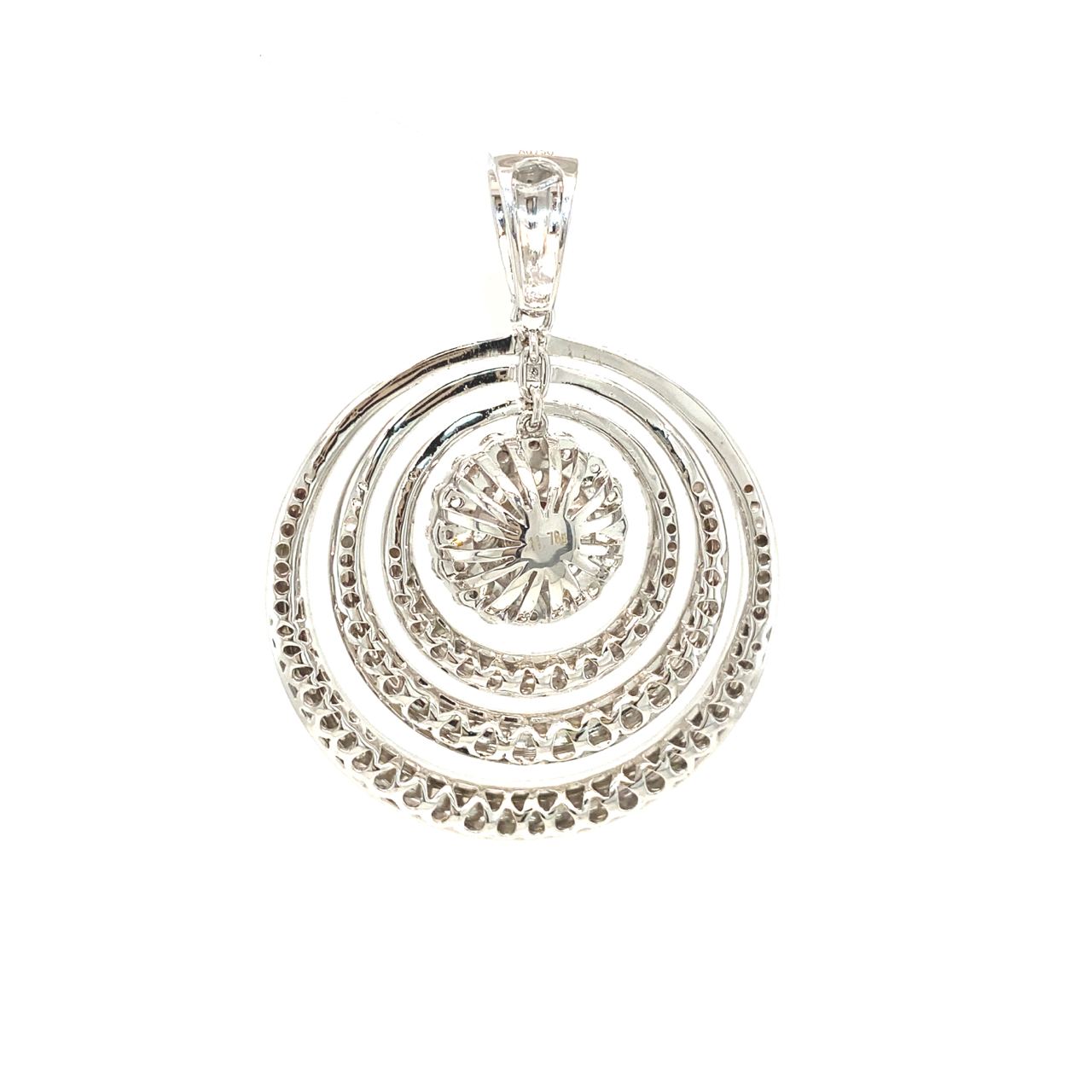 18K White Gold Round Double Pave Diamond Pendant