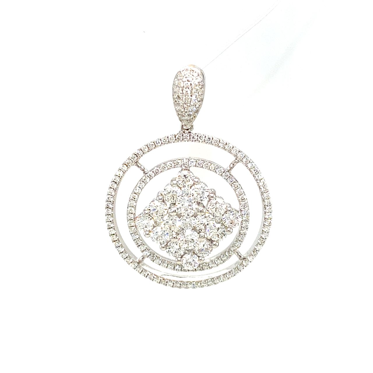 18K White Gold Double Round Cluster Flower Max Diamond Pendant