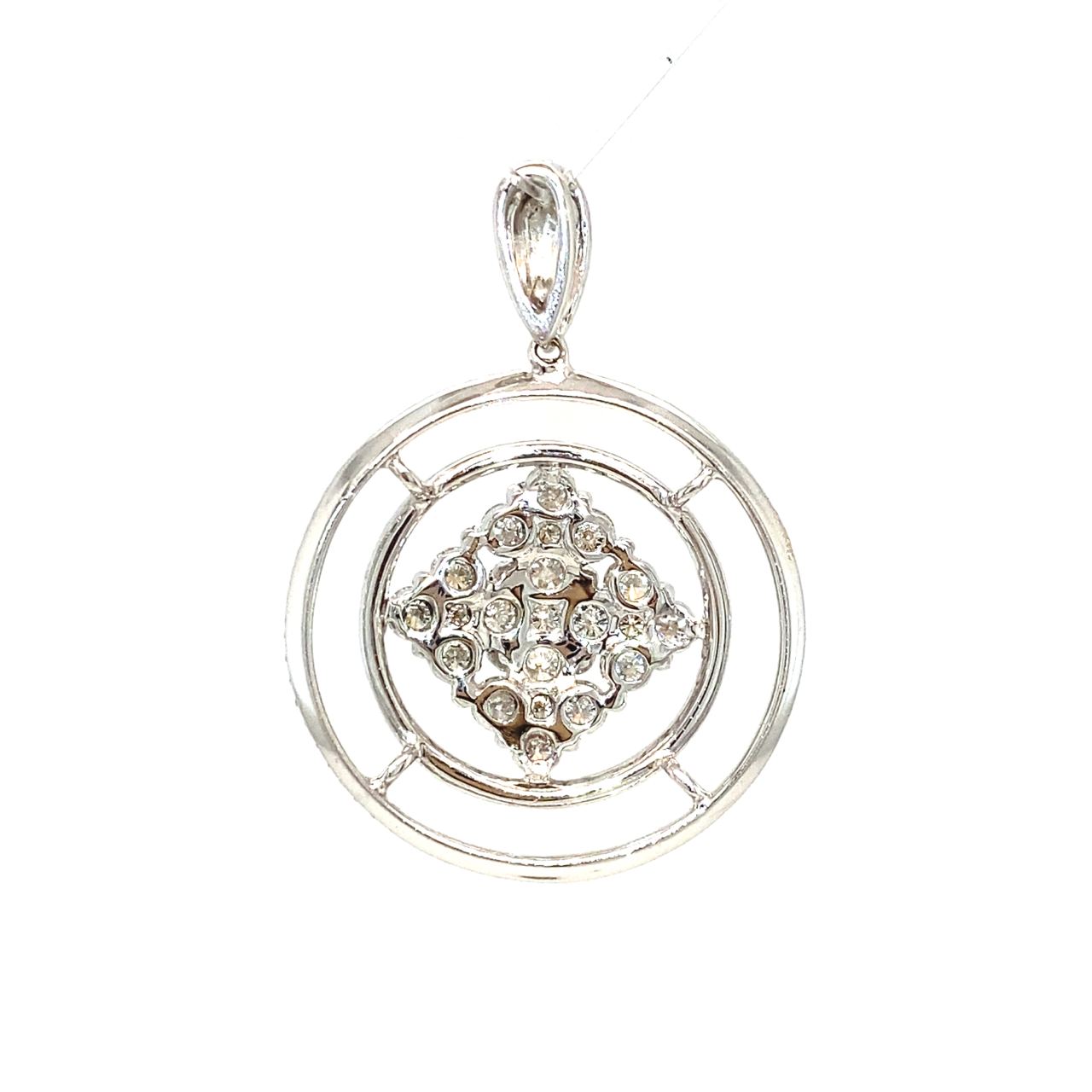 18K White Gold Double Round Cluster Flower Max Diamond Pendant