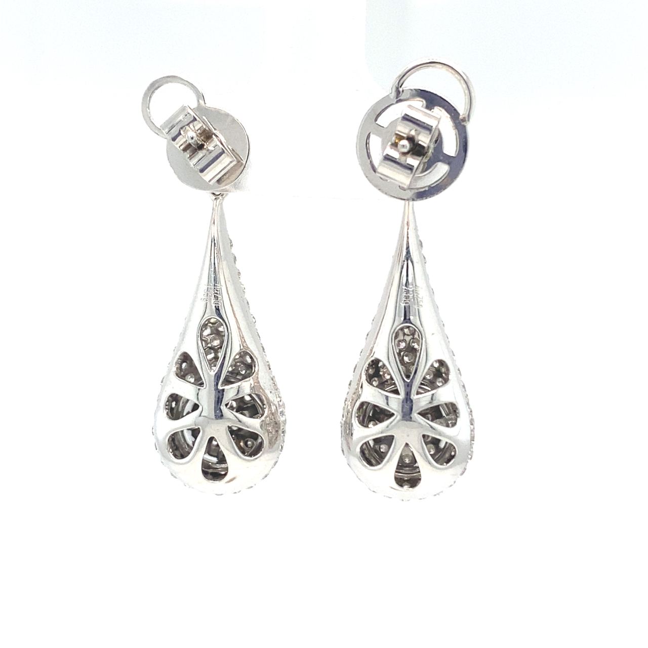 18K White Gold Bubble Drop Pave Lotus Cluster Diamond Earrings