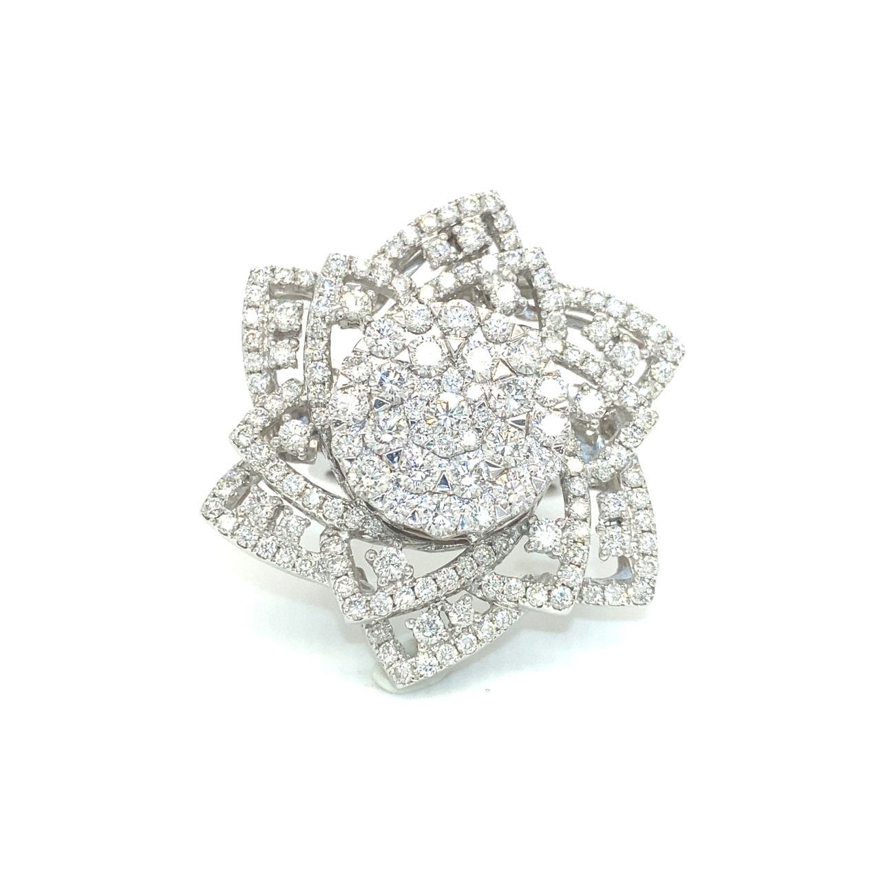 18K White Gold Lotus High Shine Diamond Ring