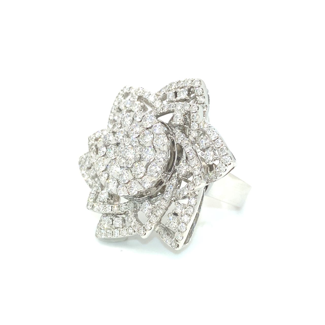 18K White Gold Lotus High Shine Diamond Ring