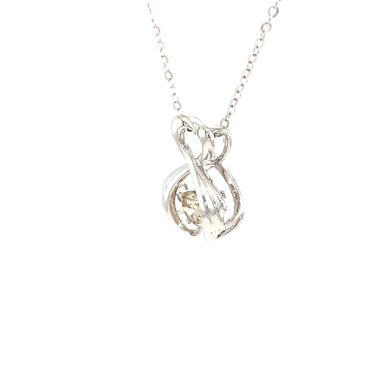 18K White Gold Double Swans Dancing Stone Diamond Necklace