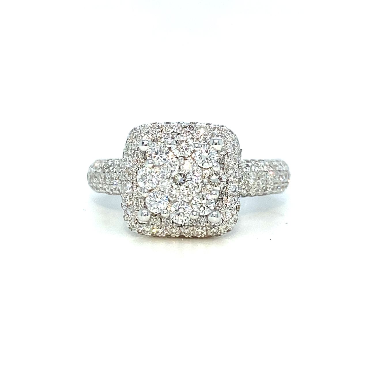 18K White Gold Bubble Shoulder Top Lotus Cluster Diamond Ring