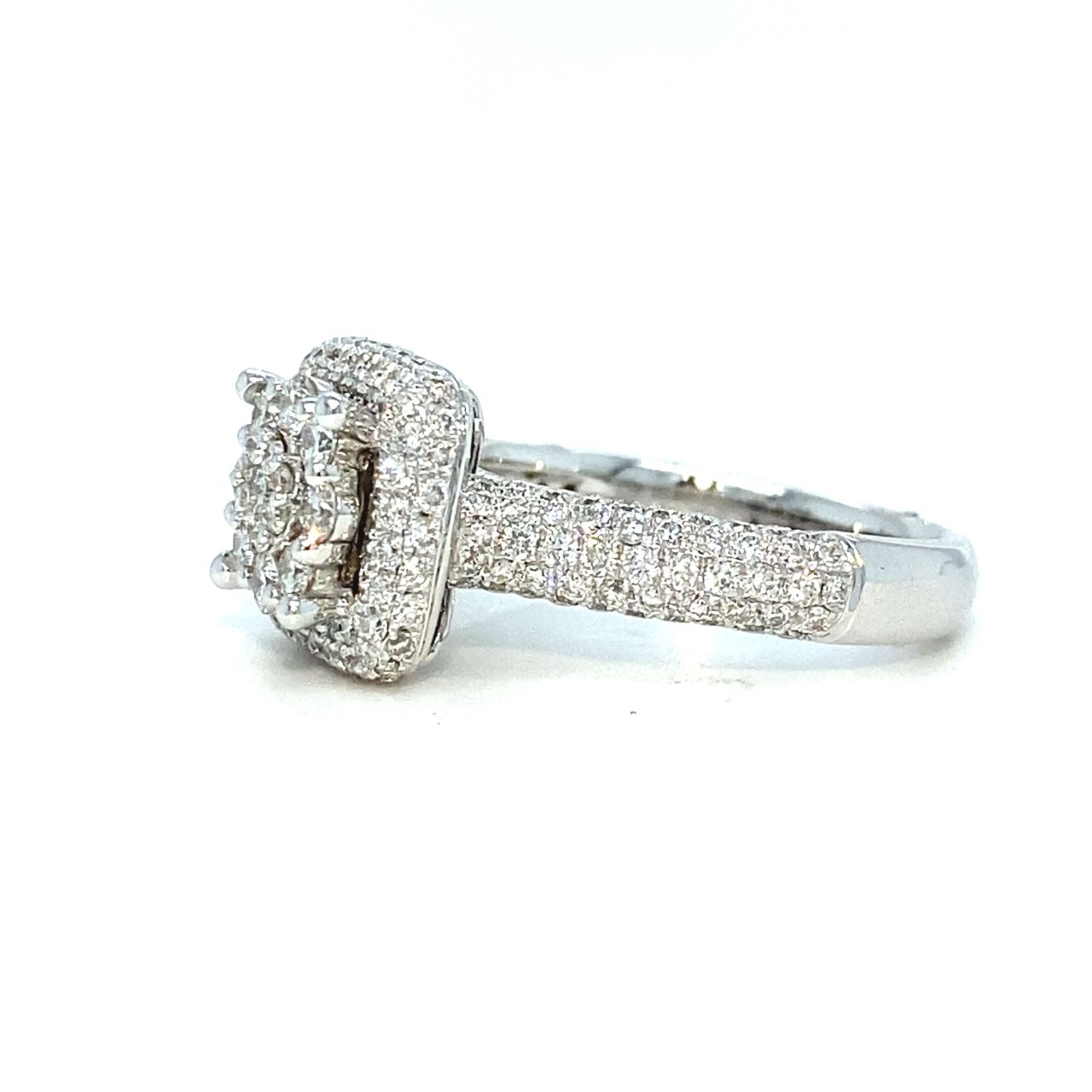 18K White Gold Bubble Shoulder Top Lotus Cluster Diamond Ring