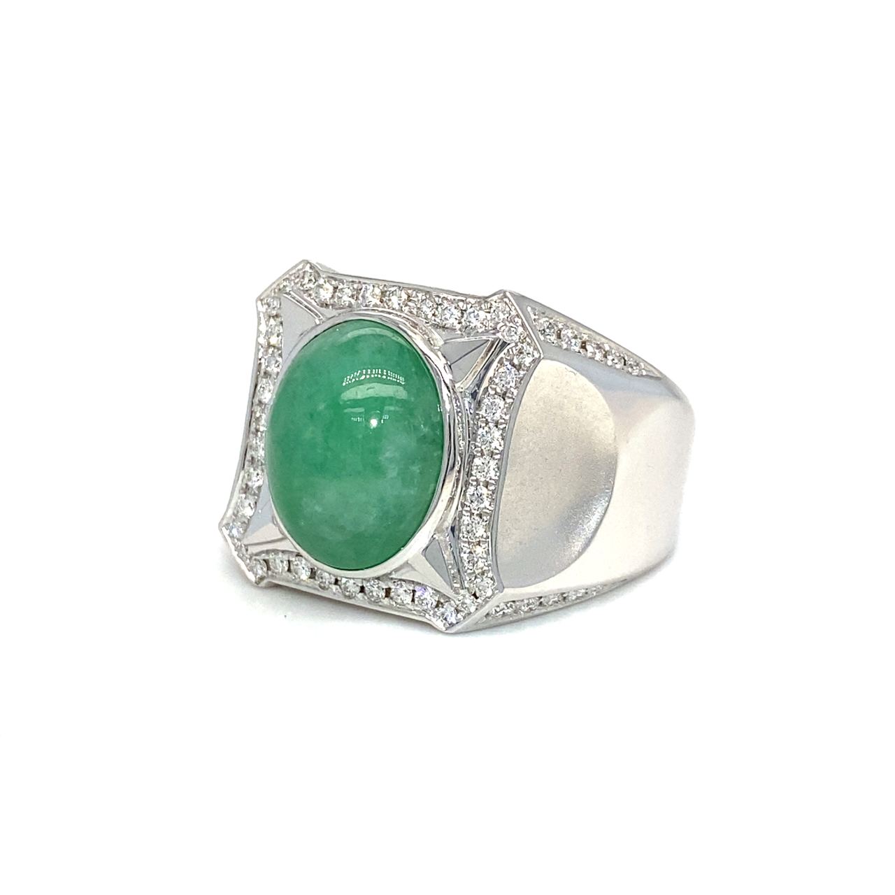 18K White Gold Male Jade Egg Diamond Ring
