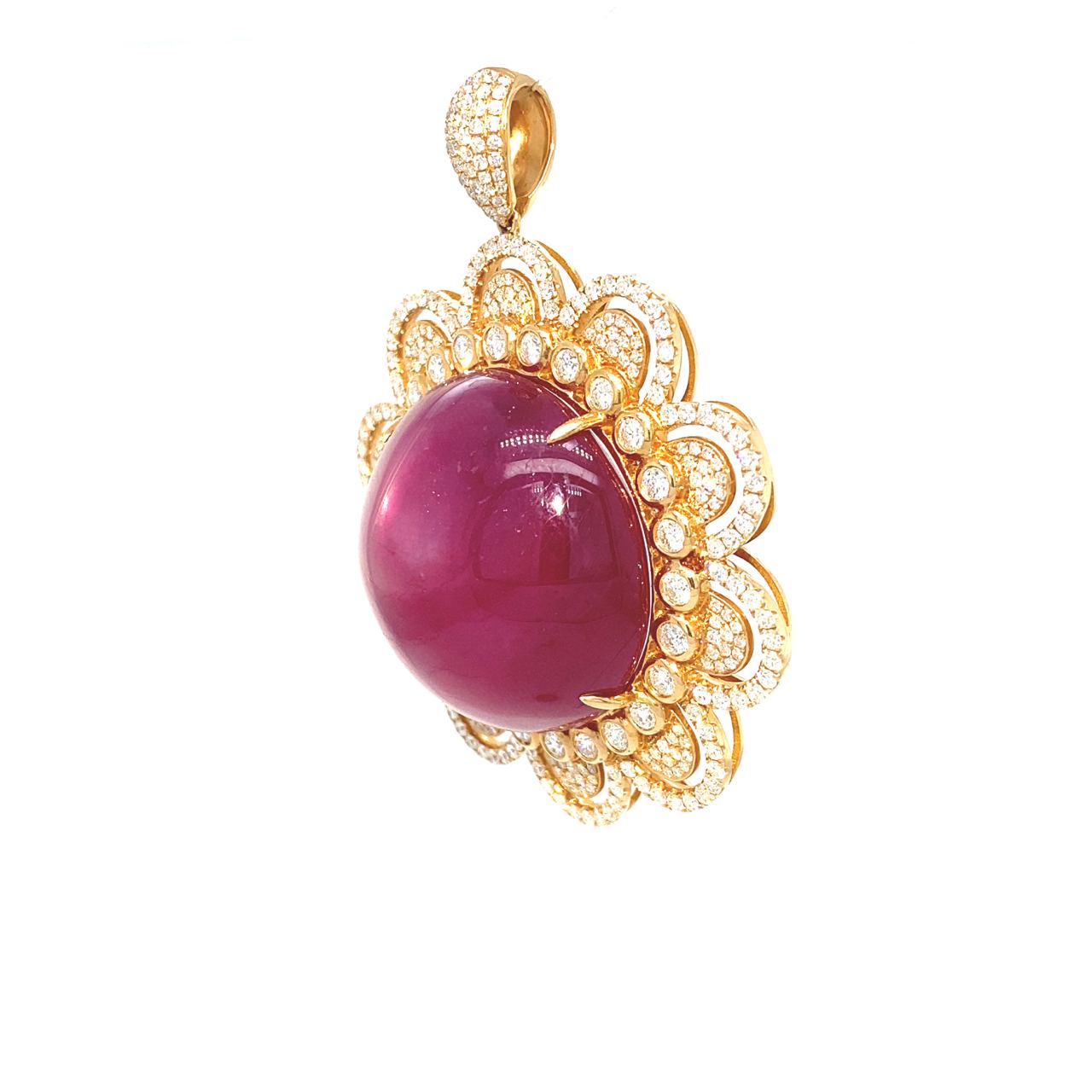 18K Rose Gold Everbright Mega Round Curve Ruby Sun Diamond Pendant