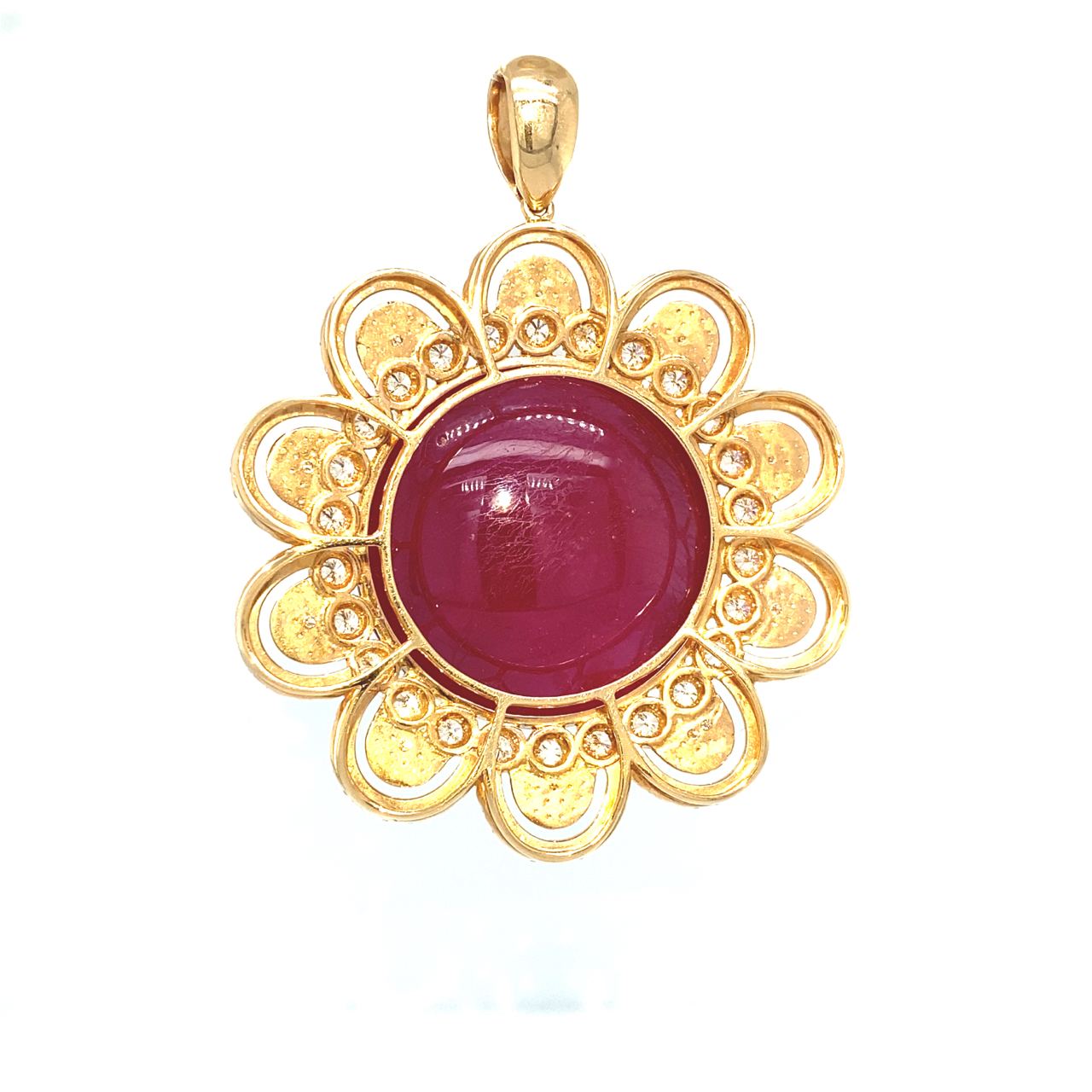 18K Rose Gold Everbright Mega Round Curve Ruby Sun Diamond Pendant
