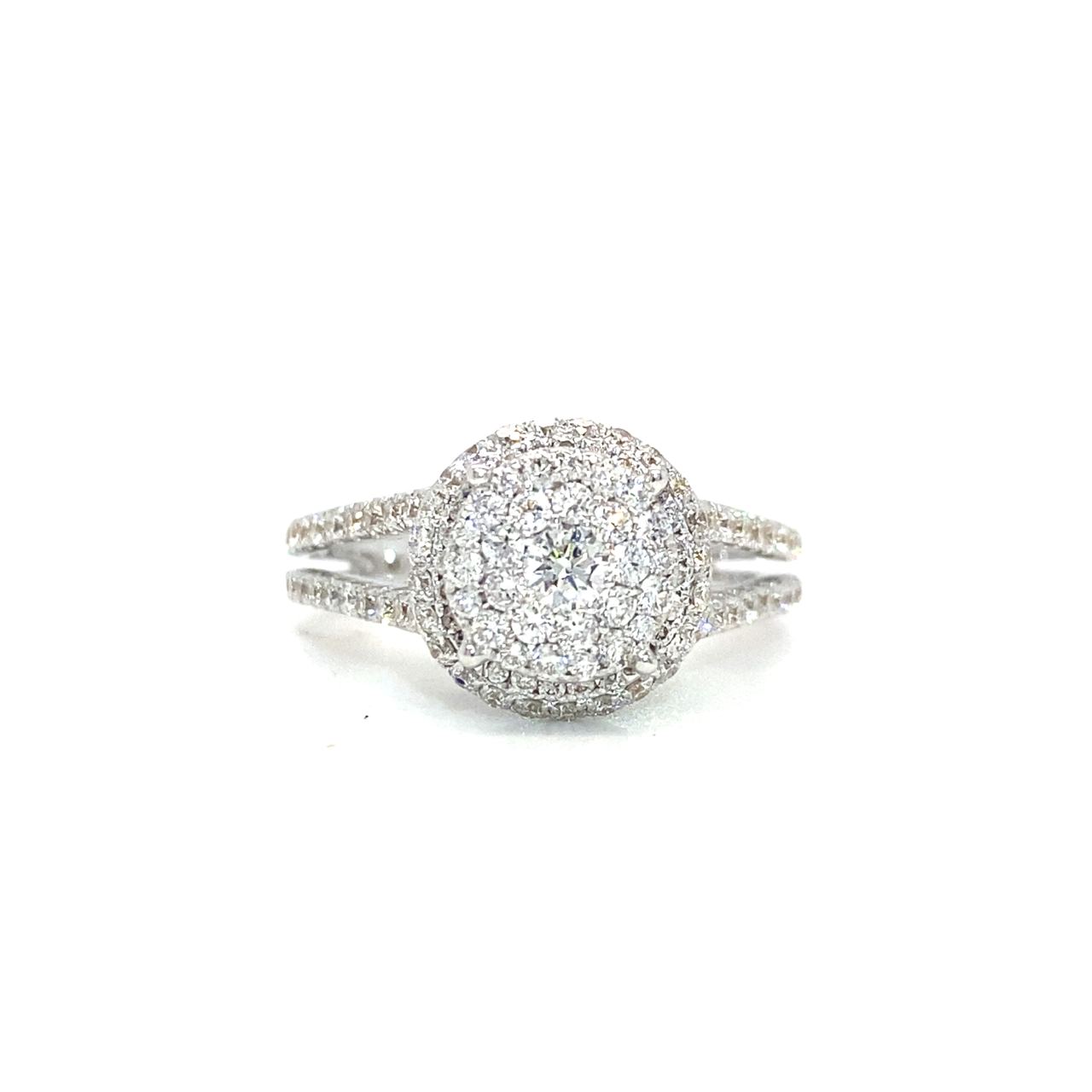 18K White Gold Bub Side Top Cathedral Lotus Cluster Setting Diamond Ring