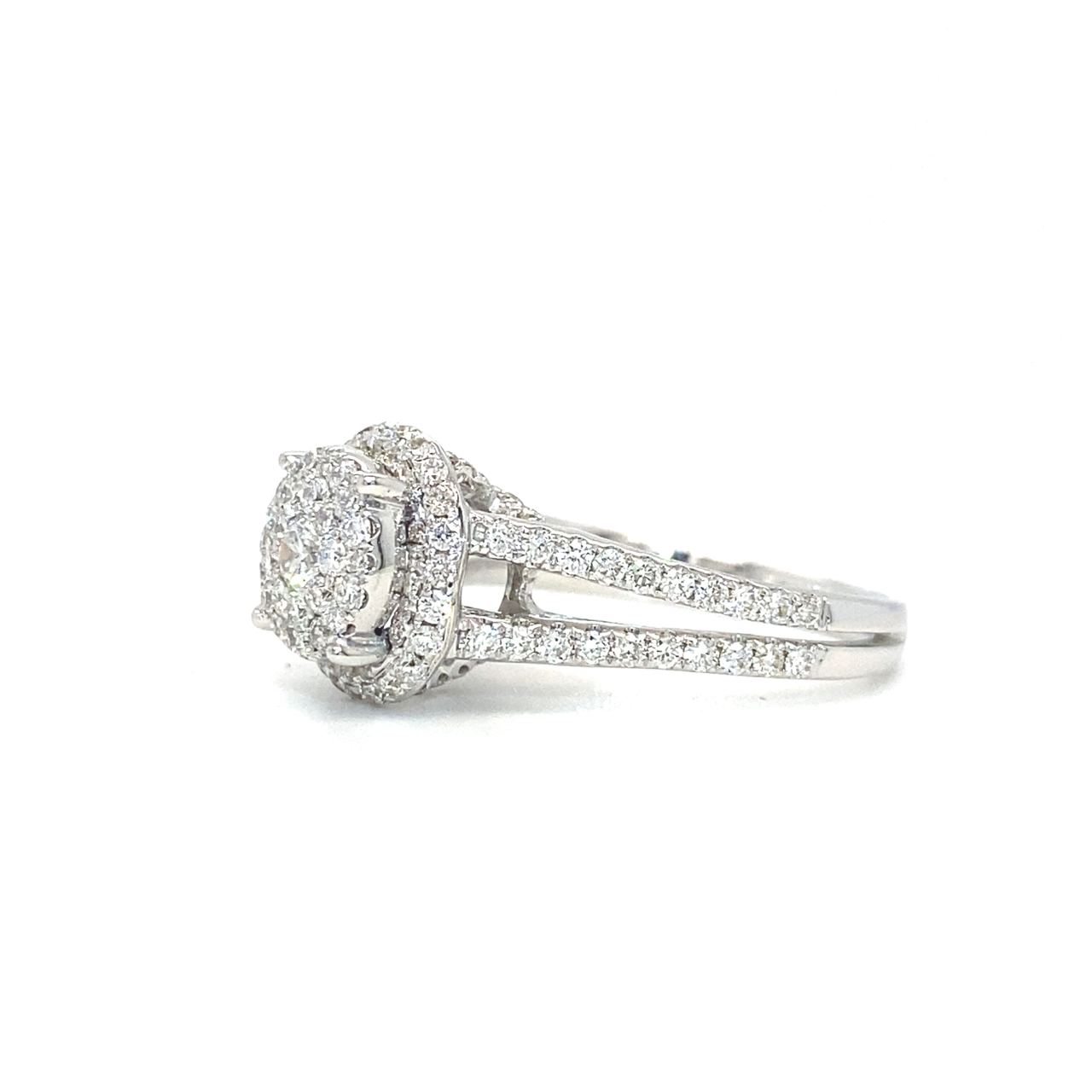 18K White Gold Bub Side Top Cathedral Lotus Cluster Setting Diamond Ring