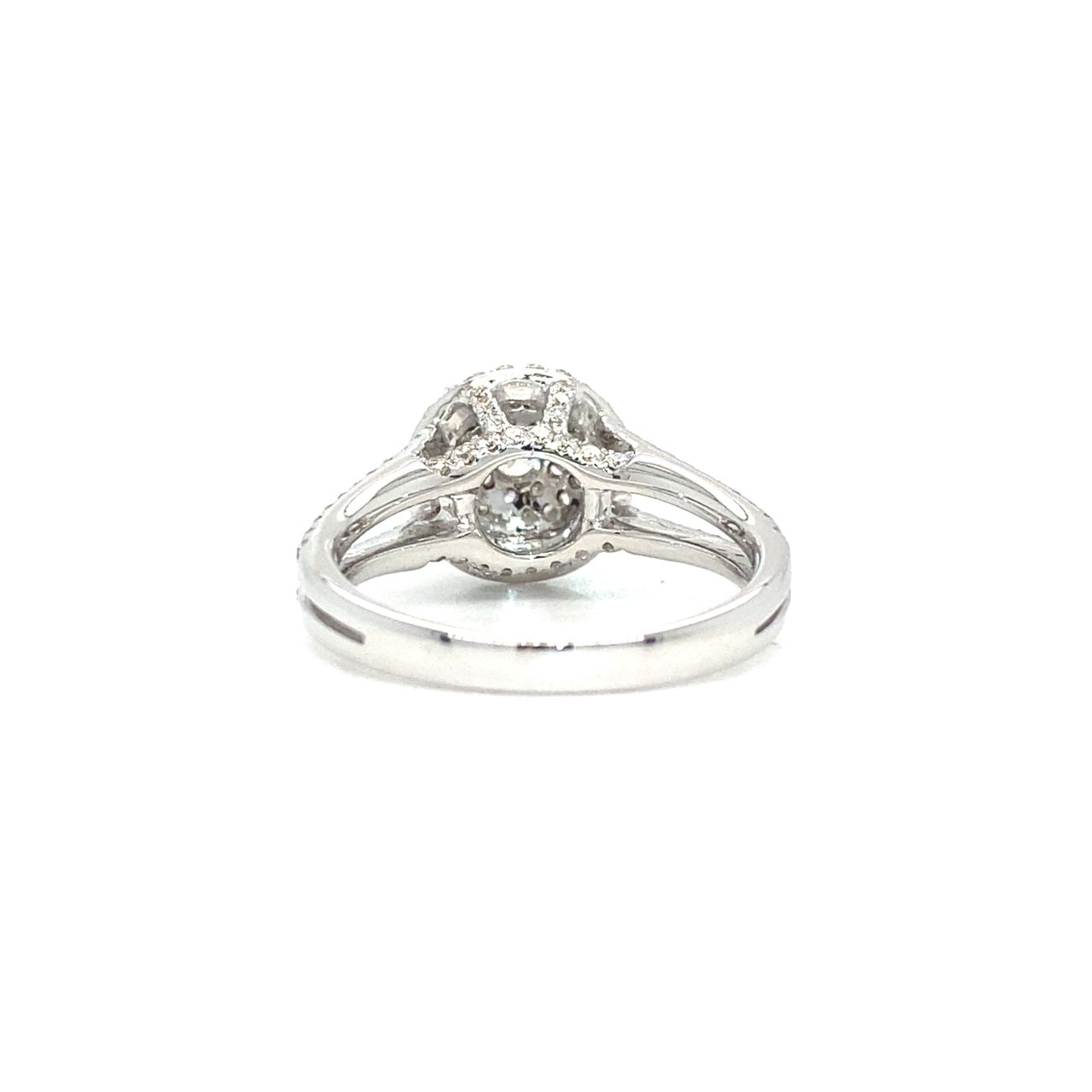 18K White Gold Bub Side Top Cathedral Lotus Cluster Setting Diamond Ring