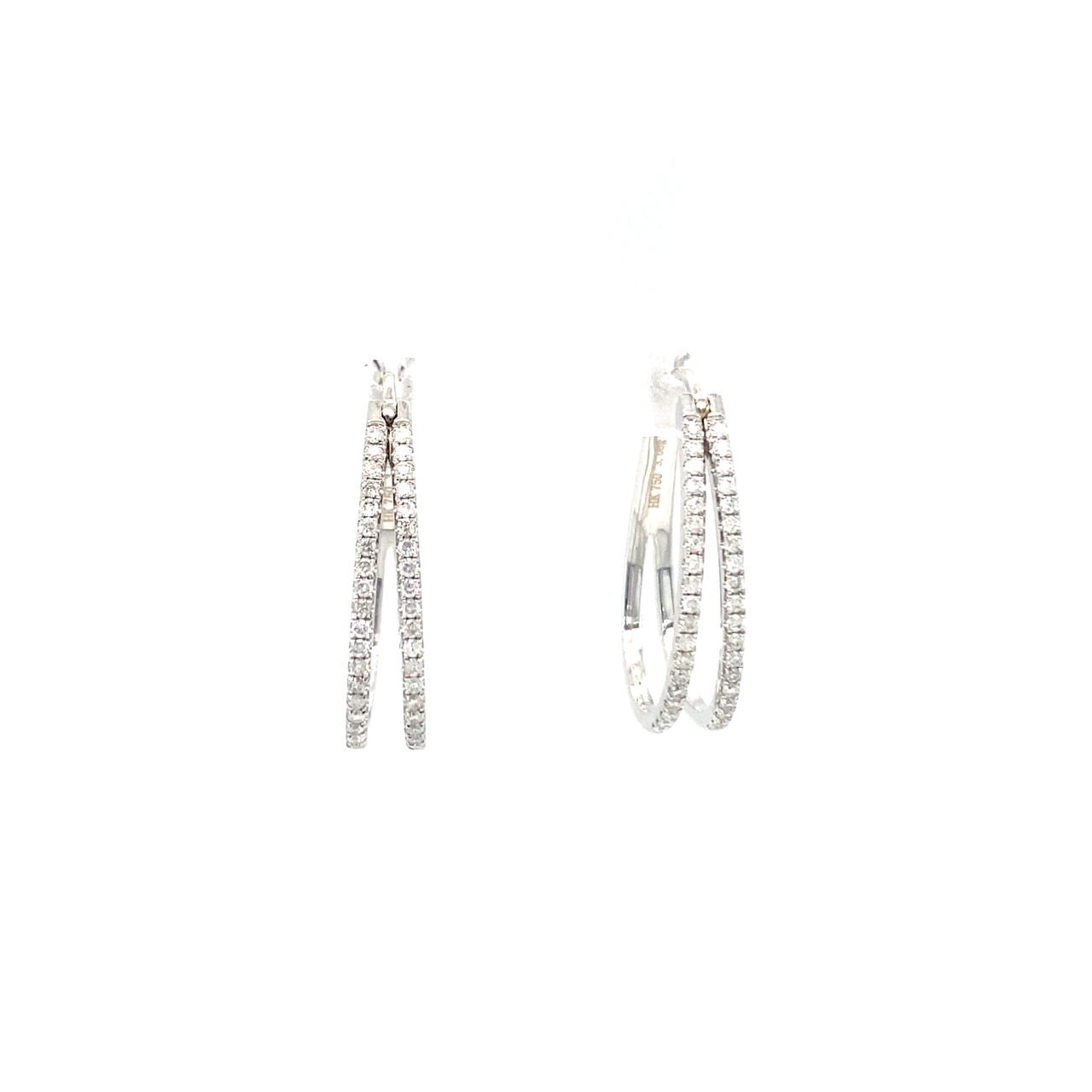 18K White Gold Double V Hoop Diamond Earrings