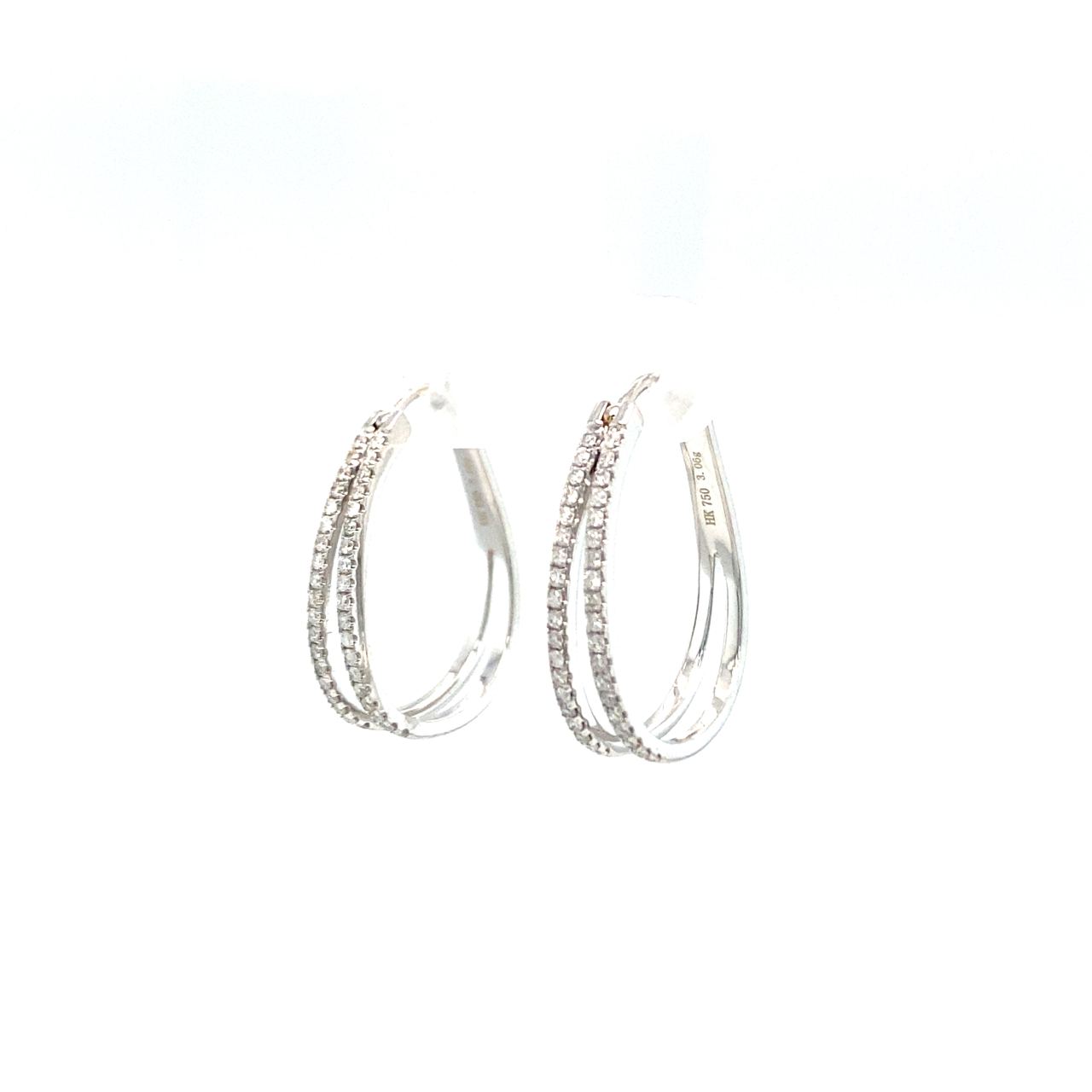 18K White Gold Double V Hoop Diamond Earrings